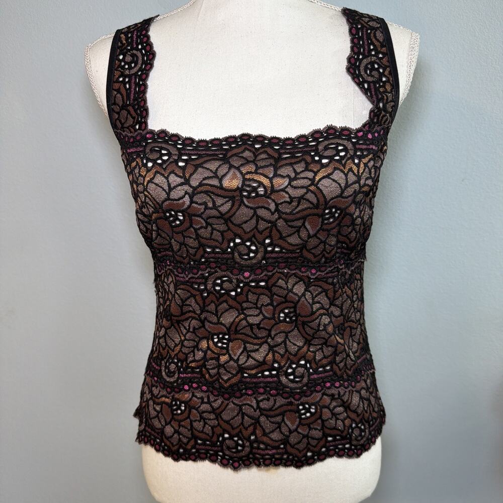 Vtg Cache Lace Tank Top XS Black Purple Sparkle Whimsigoth Dark Fairy Y2K Fairy